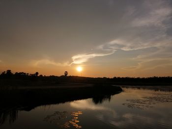 Scenic view of lake against sky during sunset