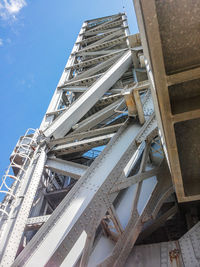 Low angle view of bridge against buildings