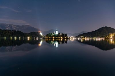 Scenic view of lake against sky at night