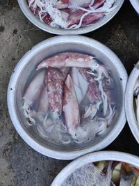 High angle view of fish for sale in market