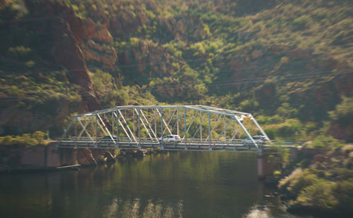 Bridge over lake in forest