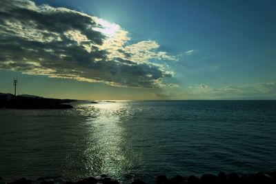 Scenic view of sea against cloudy sky
