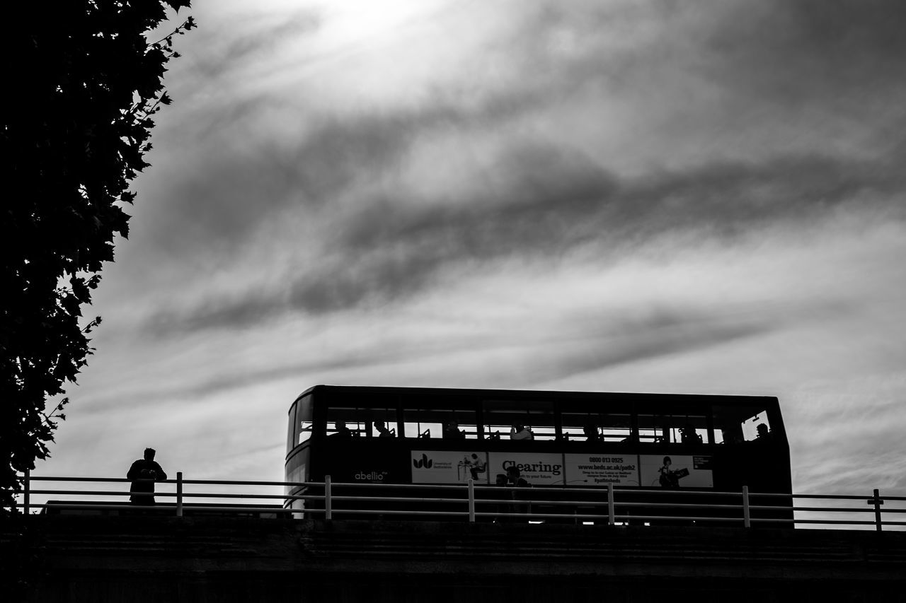 MAN STANDING ON RAILWAY BRIDGE AGAINST SKY