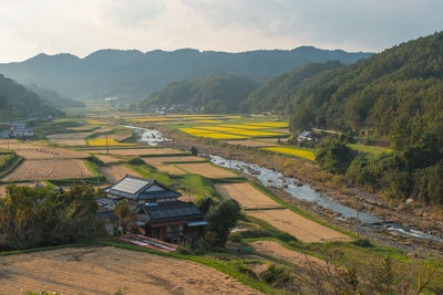 High angle view of agricultural field against sky