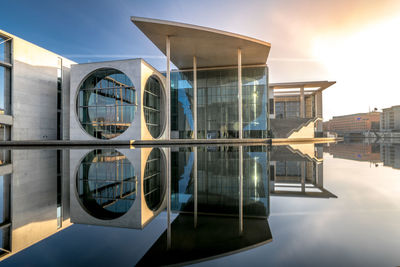 Berlin, marie-elisabeth-lüders-haus, known as the third parliament, with long exposure at  sunrise