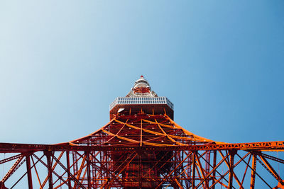 Low angle view of metal structure against blue sky