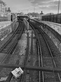 High angle view of railroad tracks against sky