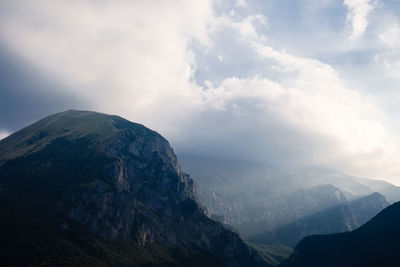 Scenic view of mountains against sky in montefortino, marche italy