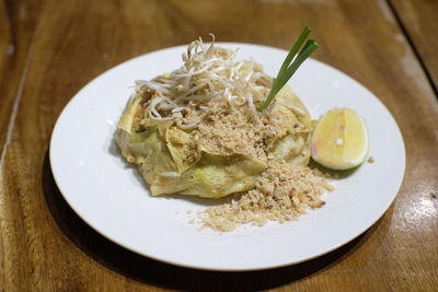 High angle view of food served in plate