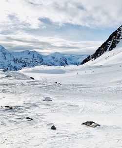 Scenic view of snowcapped mountains against sky