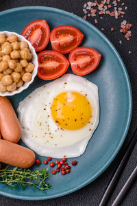 High angle view of food in plate on table