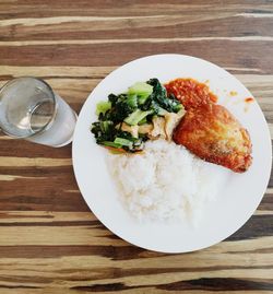 High angle view of meal served on table