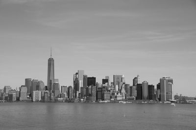 City skyline with river in background