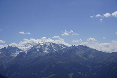 Scenic view of snowcapped mountains against sky