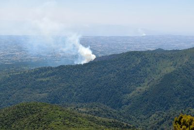 Forest fire in the panoramic mountain landscapes of aberdares, kenya