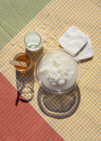 High angle view of food on table