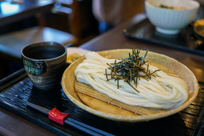 Close-up of food in plate on table