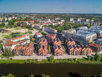 High angle view of buildings in city