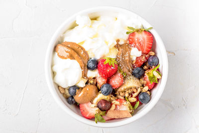 High angle view of breakfast served on table