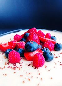 Close-up of strawberries in plate on table