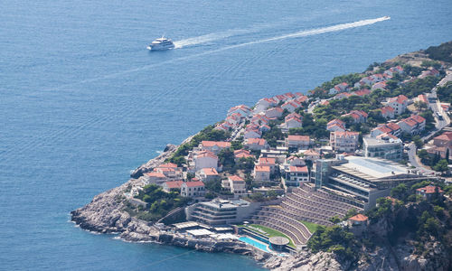 High angle view of boats in sea