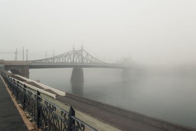 View of suspension bridge over river