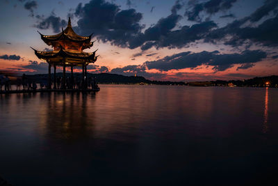 Scenic view of lake against sky during sunset