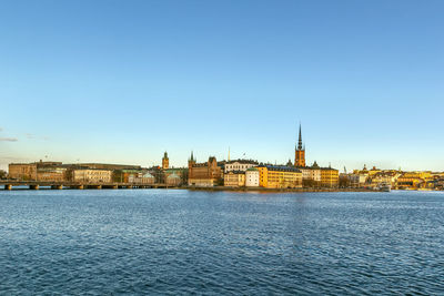 View of gamla stan and riddarholmen from city hall in stockholm, sweden