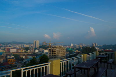 High angle view of buildings against sky