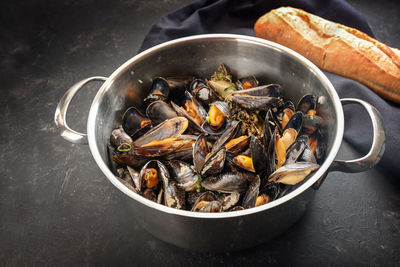 High angle view of crab in bowl