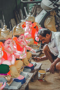 High angle view of people at market stall