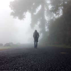 Surface level of man walking on country road