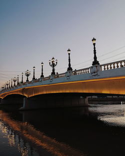 Bridge over river against sky during sunset