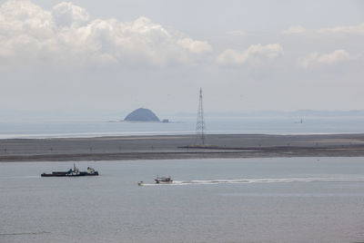High angle view of boats on sea by daebudo island