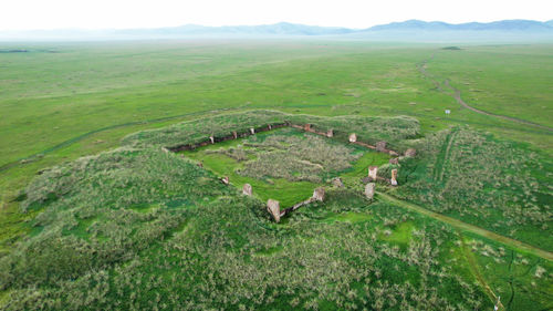 High angle view of green landscape