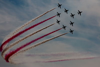 Low angle view of bird flying in sky