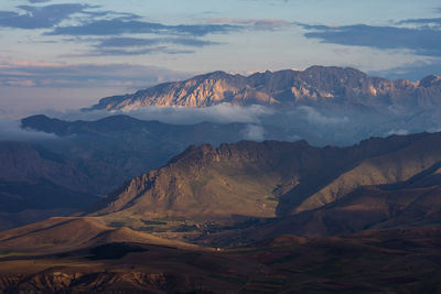 Scenic view of snowcapped mountains against sky