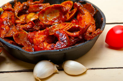 Close-up of food in container on table