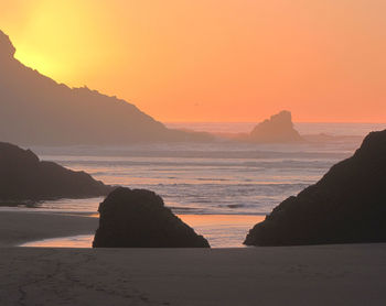 Scenic view of sea against sky during sunset