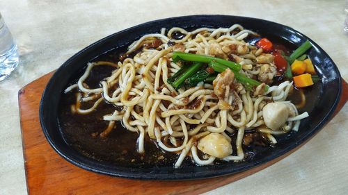 High angle view of food in bowl on table