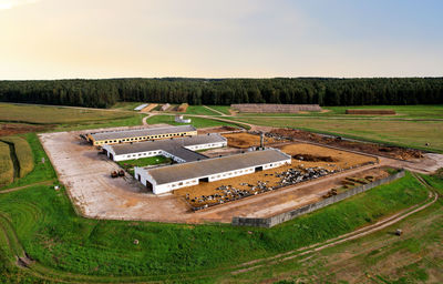 High angle view of agricultural field against sky