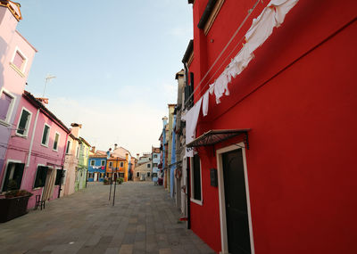 Big red house on the island of burano near venice in italy