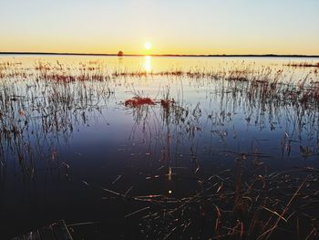 Scenic view of lake against sky during sunset