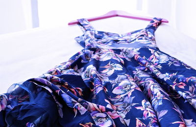 High angle view of dress on bed at home