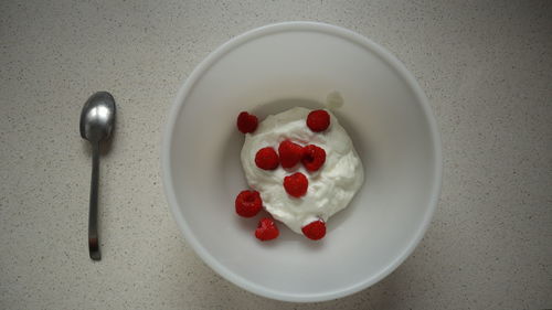 High angle view of breakfast on table