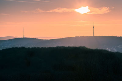 Silhouette sunrise over stuttgart