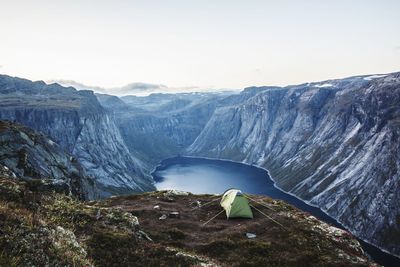 Scenic view of lake and mountains