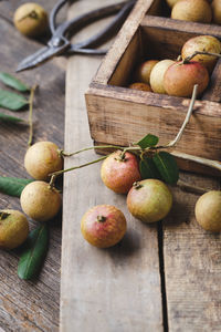 High angle view of apples on table
