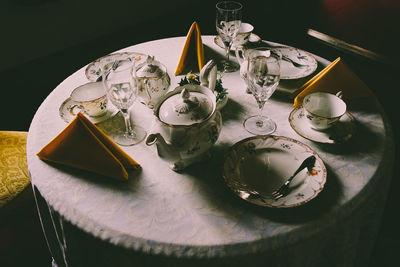 High angle view of drink on table