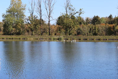Scenic view of lake against clear sky